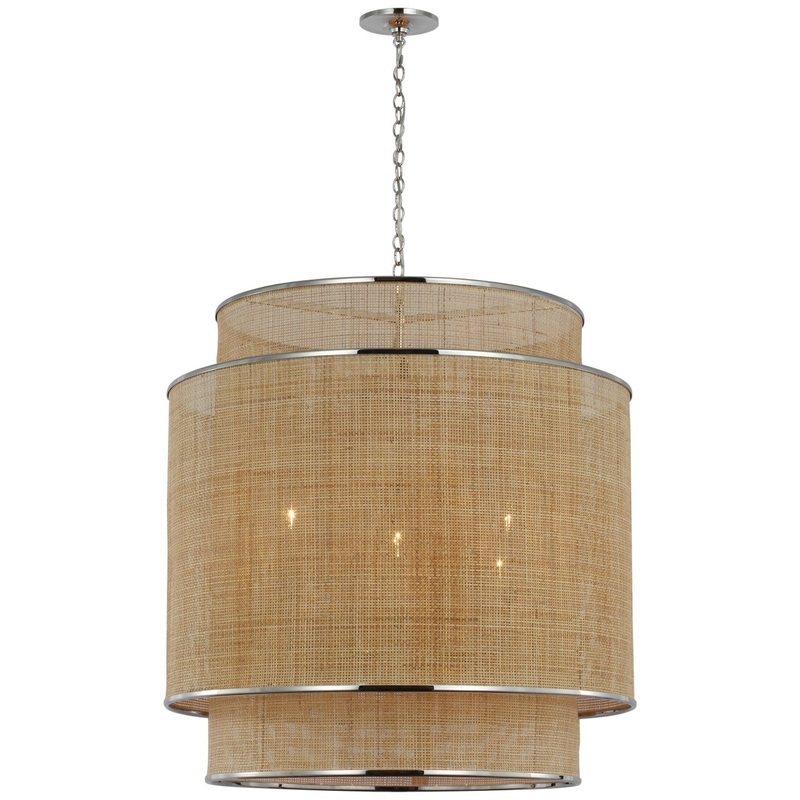 LED Pendant from the Linley Collection in Polished Nickel And Natural Rattan Caning Finish by Visual Comfort Signature