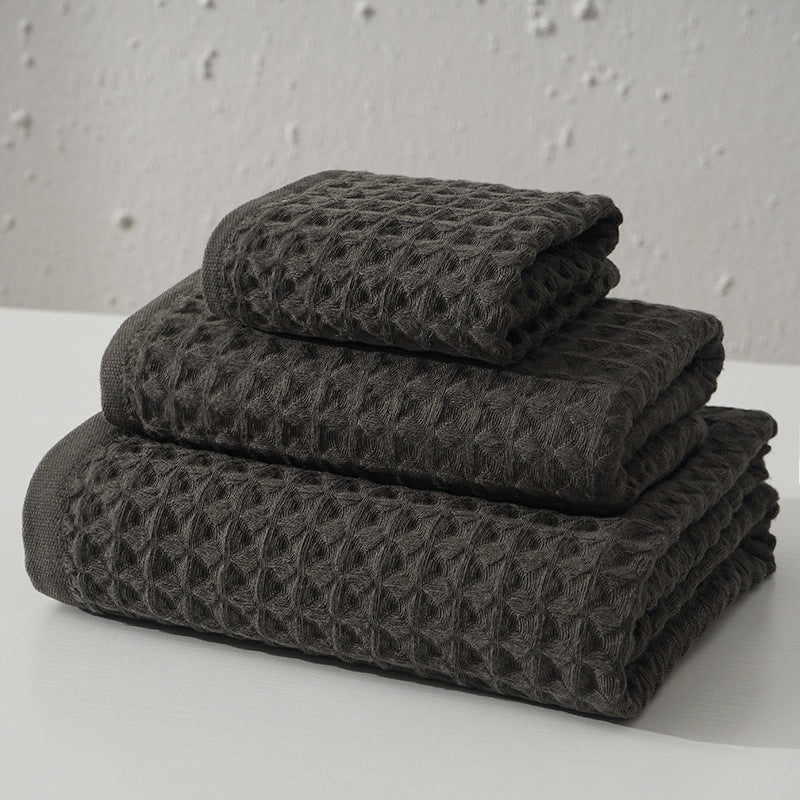 Luxurious 100% Cotton Waffle Weave Towel Set – 3-Piece Absorbent, Quick-Drying & Soft(Dark Brown)