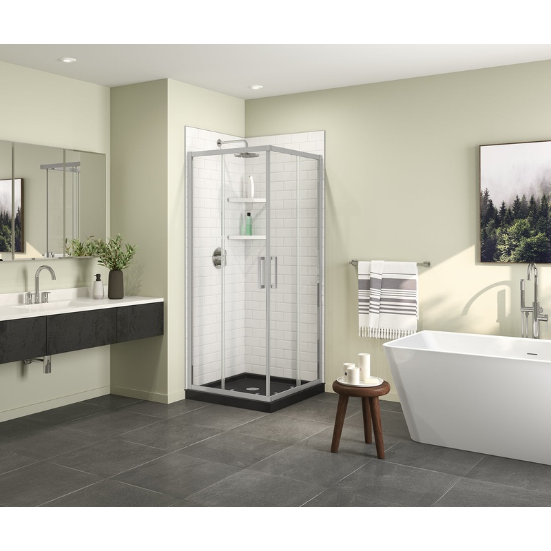 MAAX 107485-900-084-000 Scarlet 32 x 32 Acrylic Corner Drain Shower Kit in Black with Clear Glass in Chrome