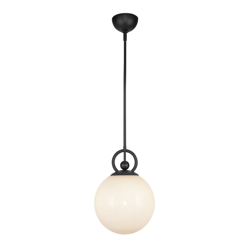 One Light Pendant from the Fiore Collection in Matte Black/Glossy Opal Glass Finish by Alora