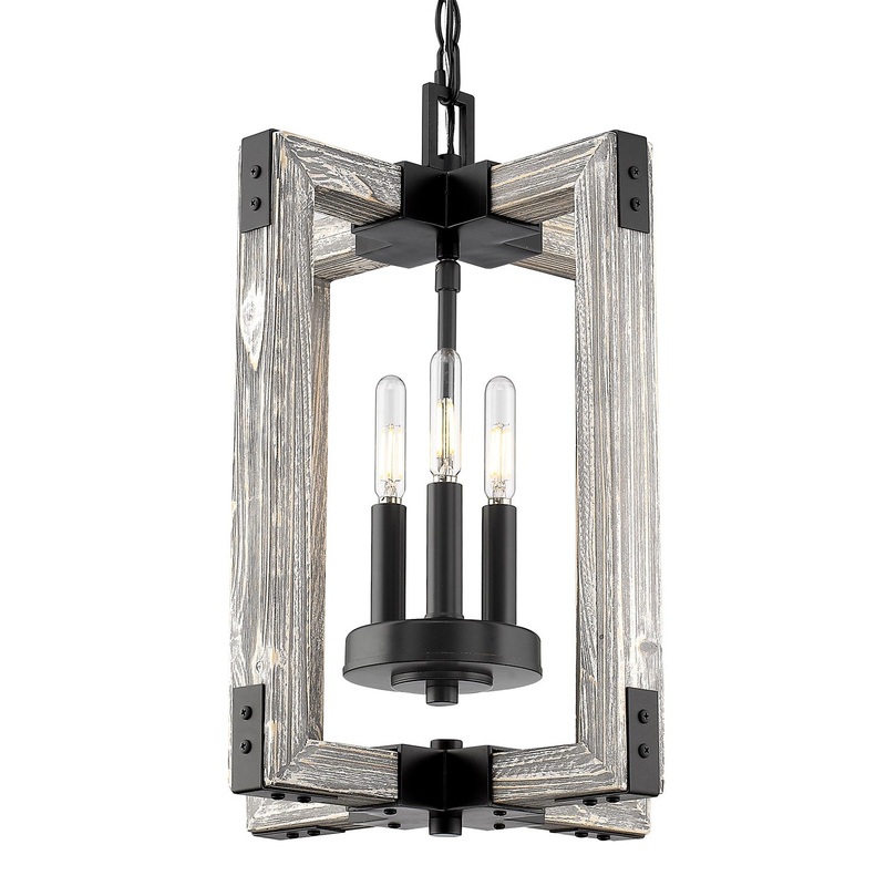 Three Light Pendant from the Lowell Collection in Matte Black Finish by Golden