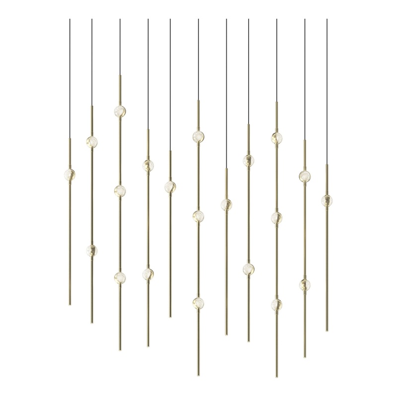 Aries 36″ Rectangle LED Pendant Satin Brass with Clear Faceted Acrylic 2700K 10′ Adjustable Cord