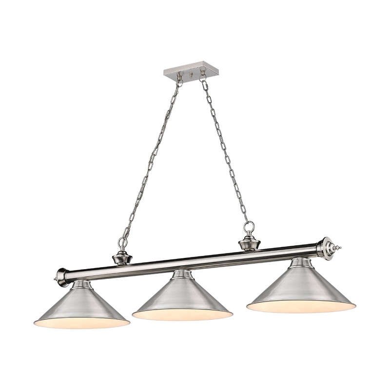 Cordon 3-Light Billiard Brushed Nickel Cone Brushed Nickel Steel