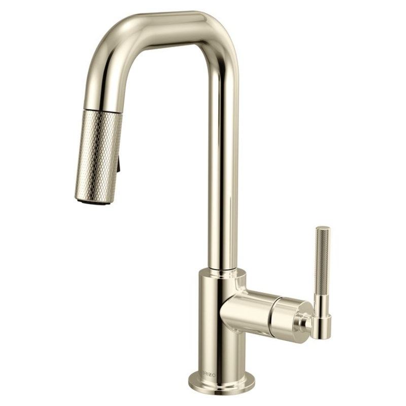 Prep Faucet Litze 1 Knurled Handle ADA Brilliance Polished Nickel Pull Down Dual Function Square 360 DEG Swivel 1.8 Gallons per Minute