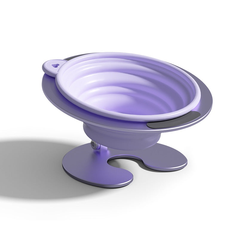 Purple Foldable Elevated Pet Bowl Set – Tilted Ergonomic Cat Feeder with Aluminum Stand & Silicone Bowl