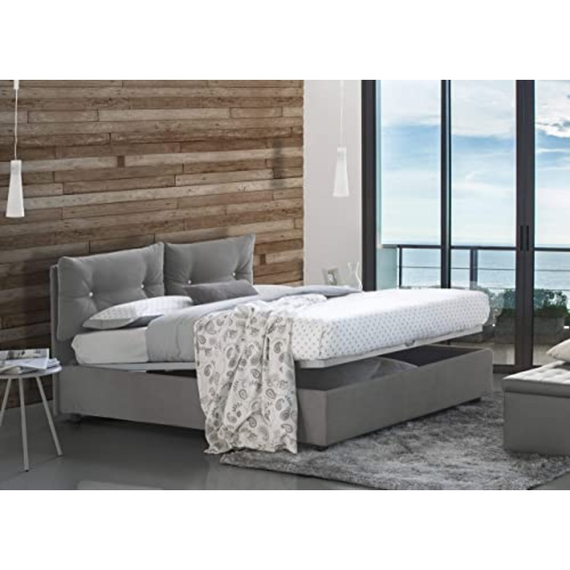 Talamo Italia Letto contenitore Matrimoniale Giulia, Made in Italy, Letto con rivestimento in tessuto, Apertura frontale, con materasso cm 160×190 incluso, Grigio
