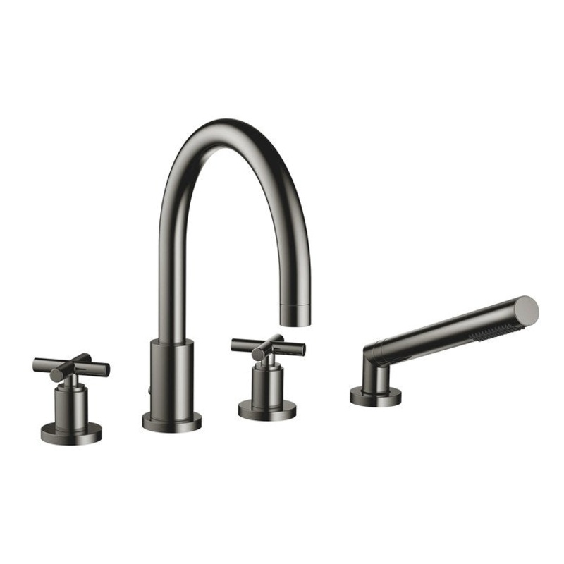 Tub Filler TARA Mixer for Deck Mount with Handshower 2 Cross Dark Chrome