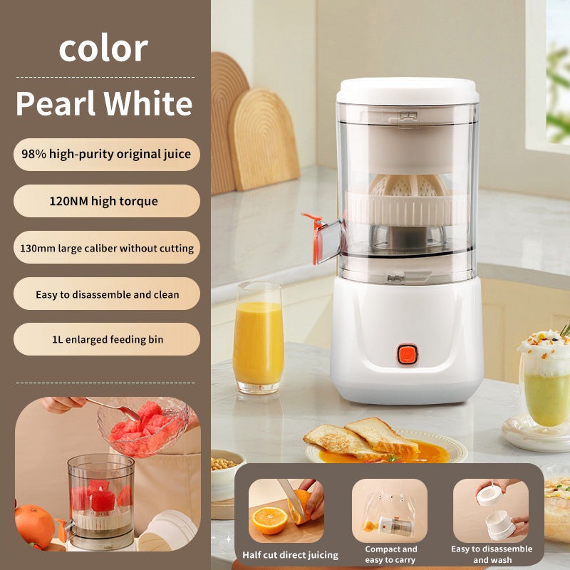 White Electric Citrus Juicer Press – Portable, Large Caliber, One-Click Operation(7.4v1600mAh battery)