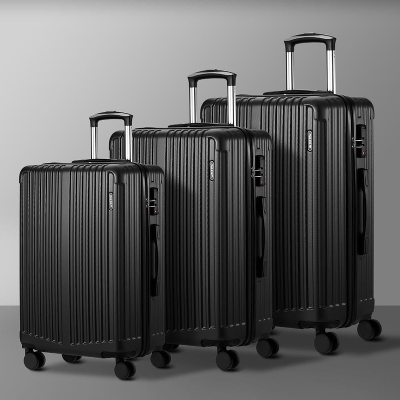 3PCS Luggage Set Travel TSA Lock ABS Case Black