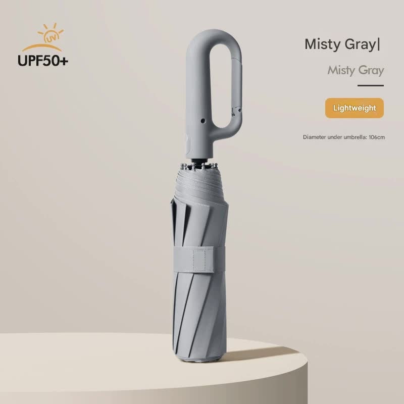 Automatic Open/Close Umbrella with UPF50+ Sun Protection – 10-Rib Windproof Design, Carabiner Handle(grey)