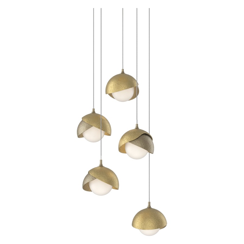 Brooklyn 5-Light Double Shade Pendant Soft Gold Modern Brass