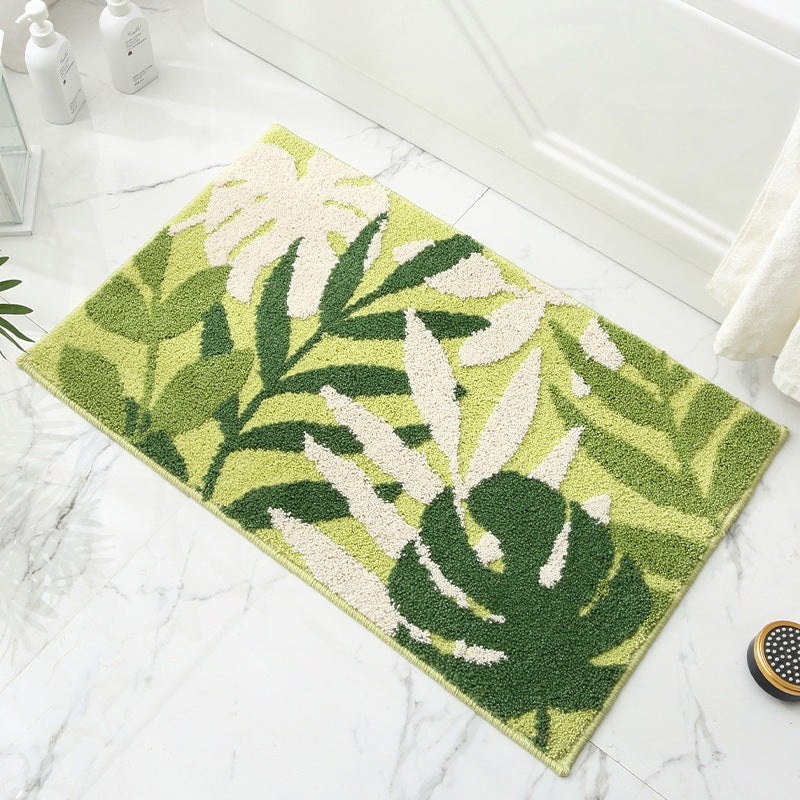 Green Branches and Green Leaves Jacquard Bathroom Mat – Super Absorbent Non-Slip Rug (40x60cm), Toilet Floor Mat for Bathroom/Bedroom/Entryway