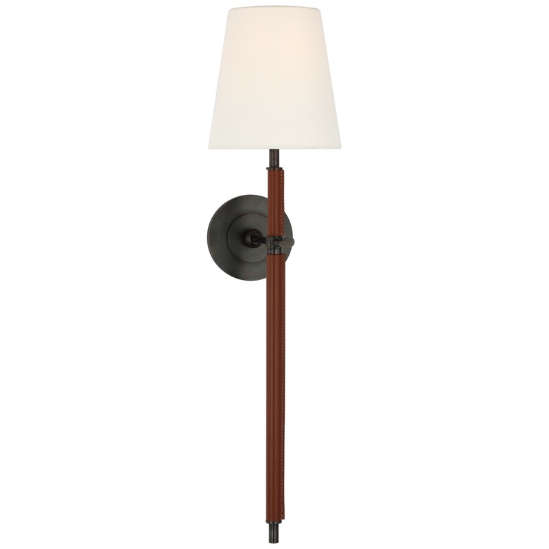 LED Wall Sconce from the Bryant Wrapped Collection in Bronze And Saddle Leather Finish by Visual Comfort Signature