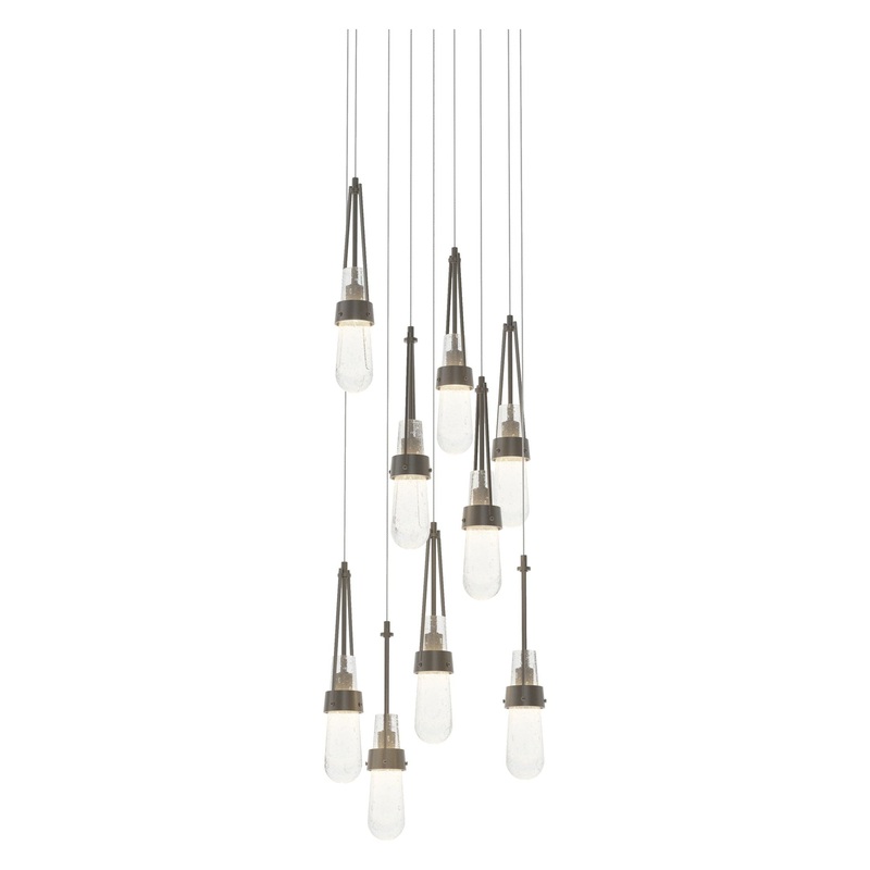 Link 9-Light Blown Glass Pendant Dark Smoke Clear Bubble Glass (YG)