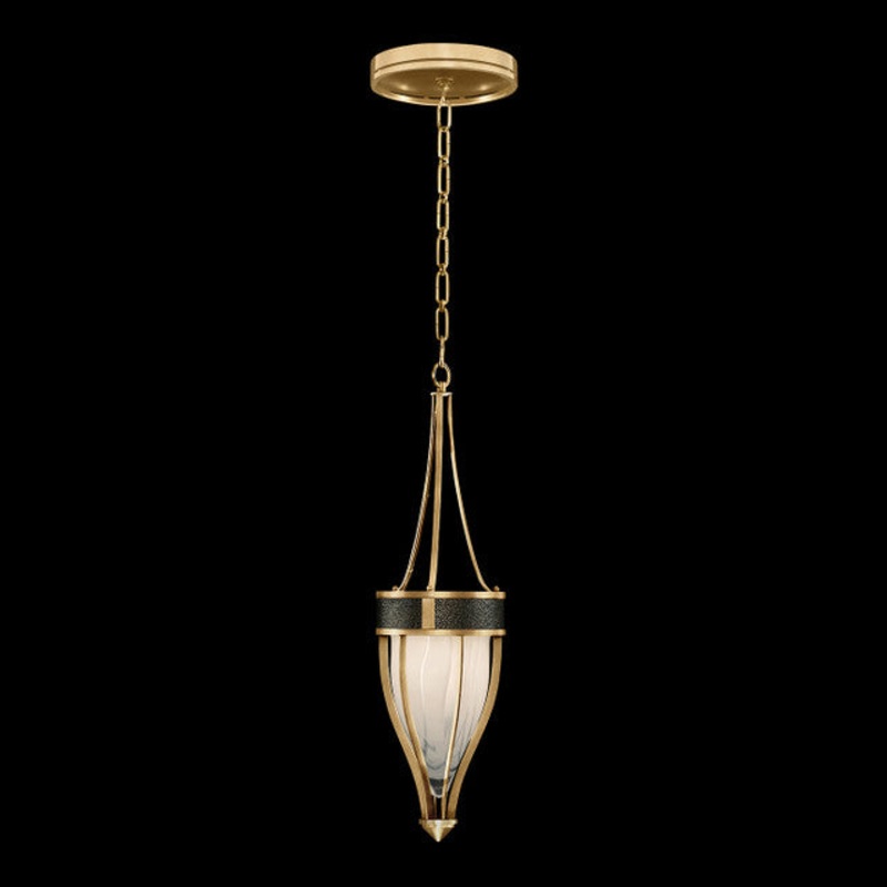 Mirage 7.5″W Round Pendant Gold Leaf/Brass/Black Knight