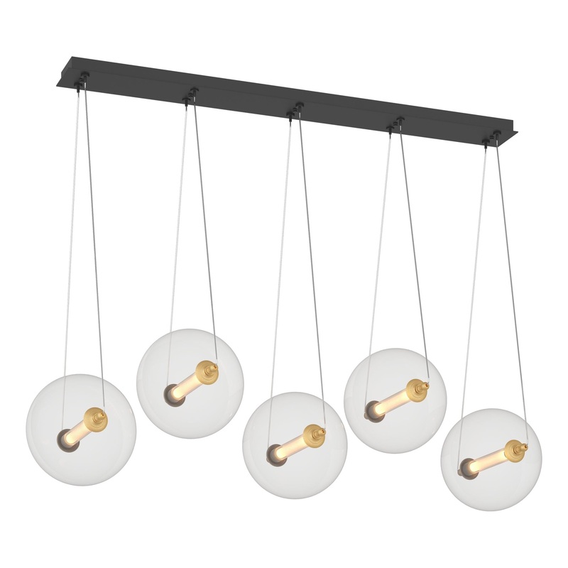 Otto Sphere 5-Light Pendant Black with Brass Accents Clear Glass with Stainless Steel Mesh Tube (YT)