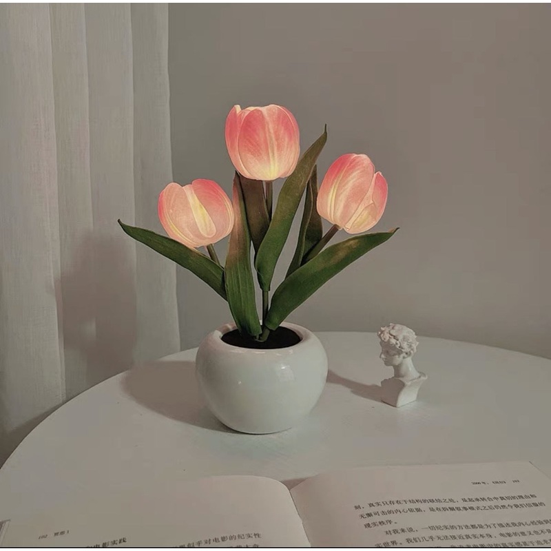 Pink Charging model Artificial Tulip Bouquet LED Light – Ceramic Pot Desk Lamp