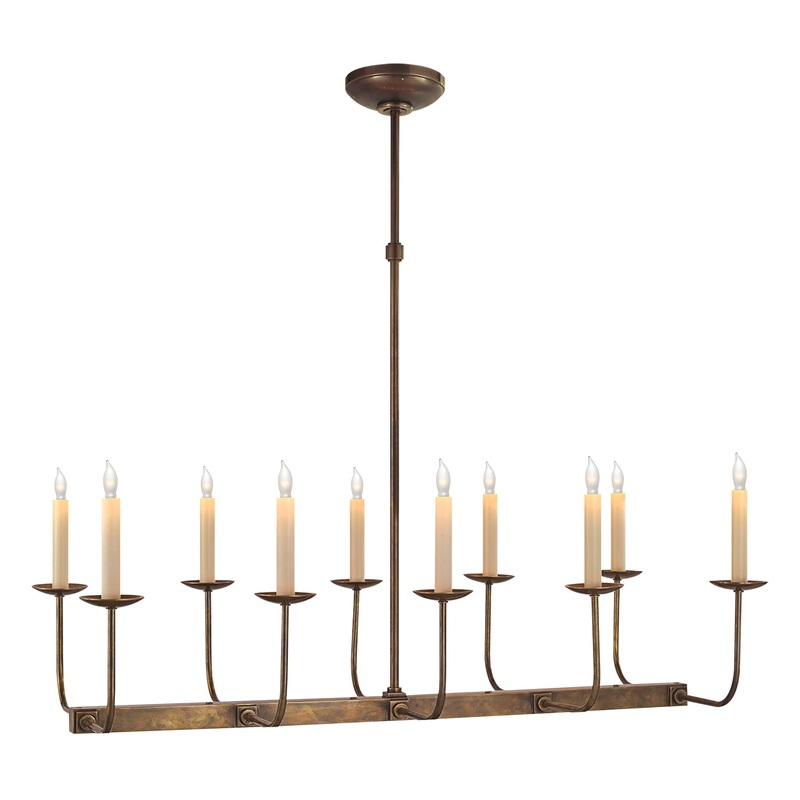Ten Light Chandelier from the Linear Branched Collection in Hand-Rubbed Antique Brass Finish by Visual Comfort Signature