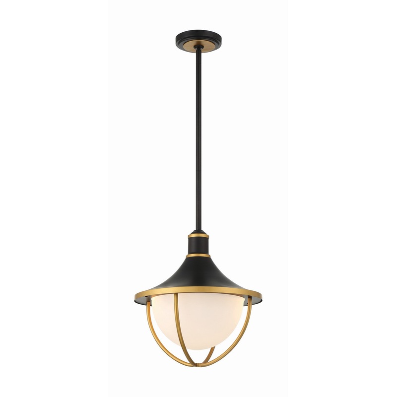 Three Light Outdoor Pendant from the Atlas Collection in Matte Black / Textured Gold Finish by Crystorama