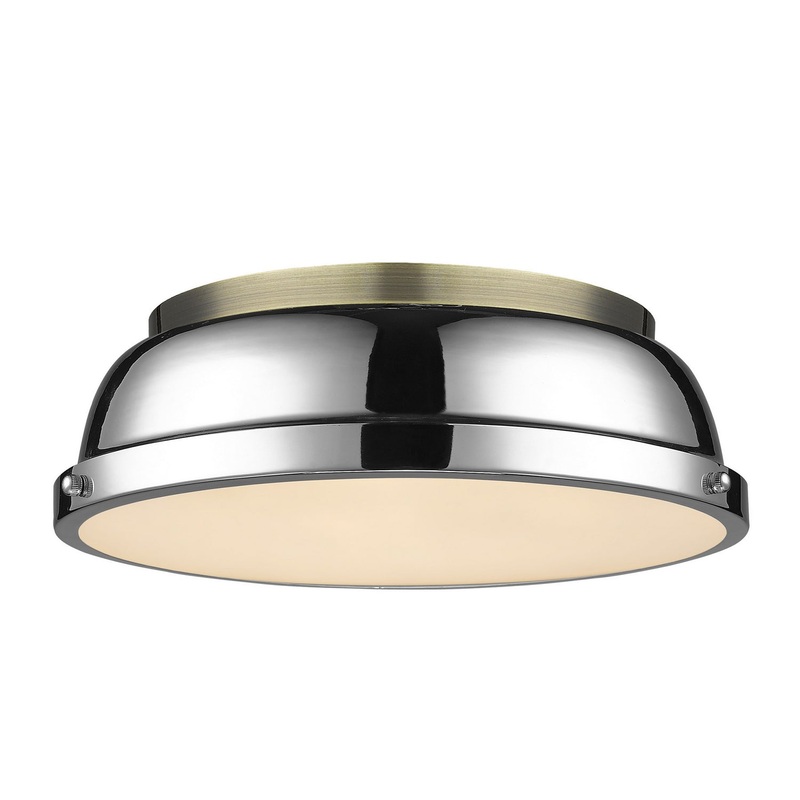 Two Light Flush Mount from the Duncan Collection in Aged Brass Finish by Golden