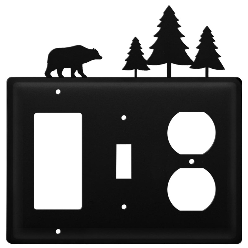Village Wrought Iron EGSO-83 Triple Bear & Pine Trees Single GFI Switch and Outlet Cover CUSTOM Product