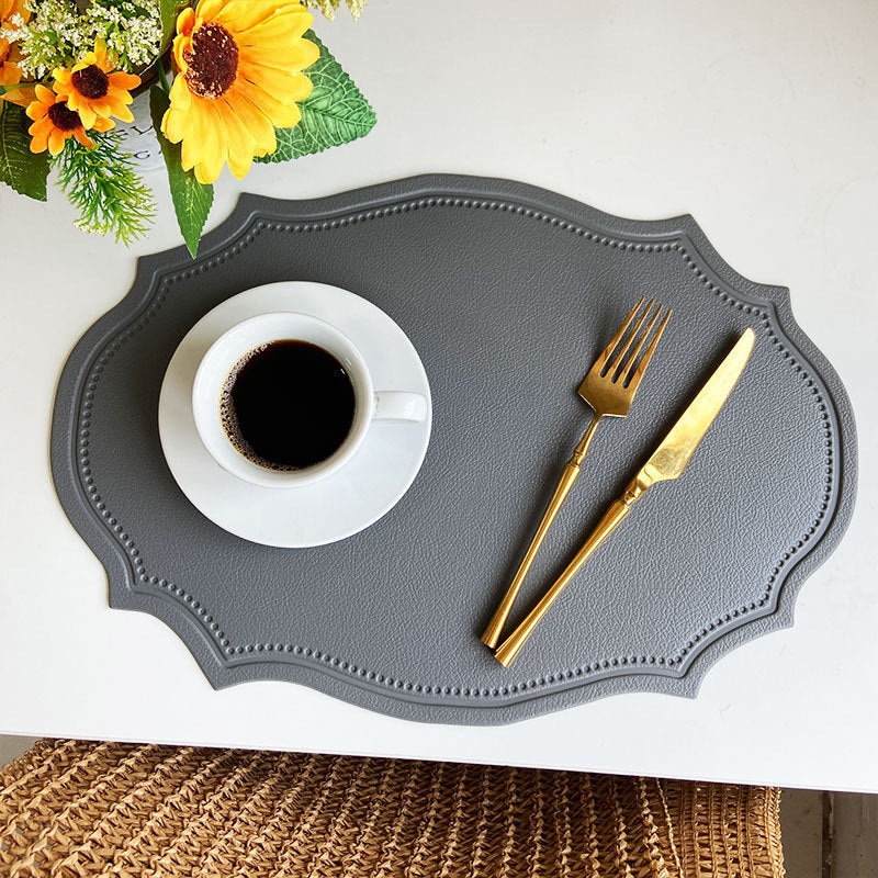 4 pcs Retro Faux Leather Placemat – Waterproof & Oil-Proof Dining Table Mat (Dark gray)