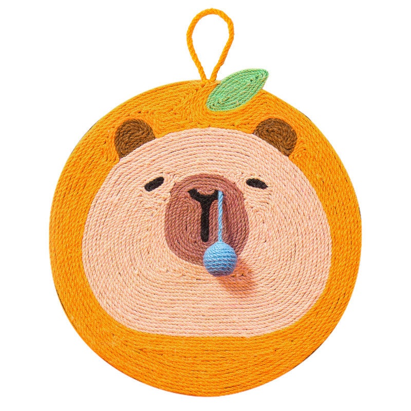 Fruit-Themed Capybara Cat Scratching Pad – Sisal Rope, EVA Non-Slip Backing, Hanging or Floor Use(yellow)