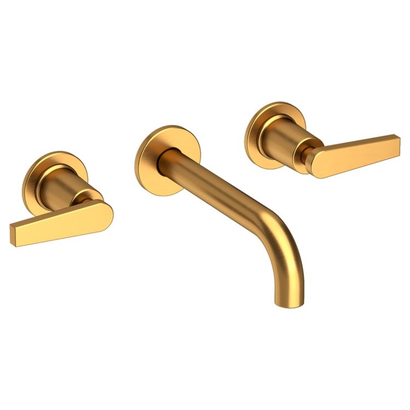 Lavatory Faucet Dorrance Wall Mount 8 Inch Spread 2 Lever ADA Watersense Satin Gold PVD 1.2 Gallons Per Minute Brass Less Drain Spout Reach 7-1/9 Inch