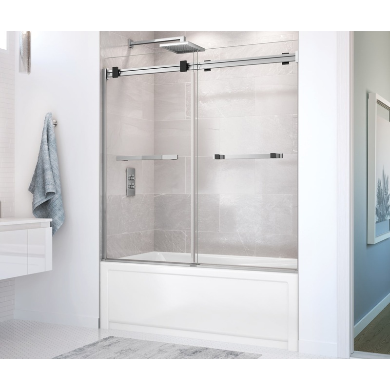 MAAX 136270-900-350-000 Duel 56-59 x 55  x 59 in. 8 mm Bypass Tub Door for Alcove Installation with Clear glass in Chrome & Matte Black