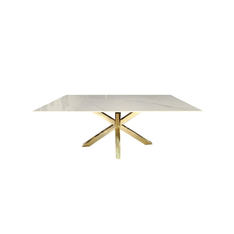 Miles Gold With White Marble Dining Table – 90cm x 180cm