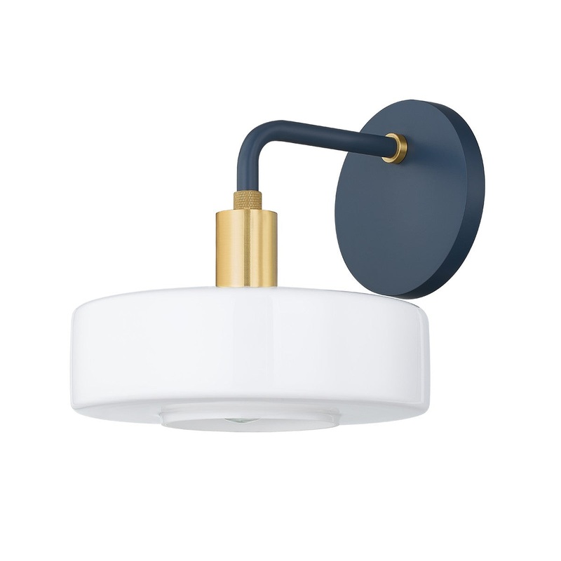One Light Wall Sconce from the Aston Collection in Aged Brass/Slate Blue Finish by Mitzi