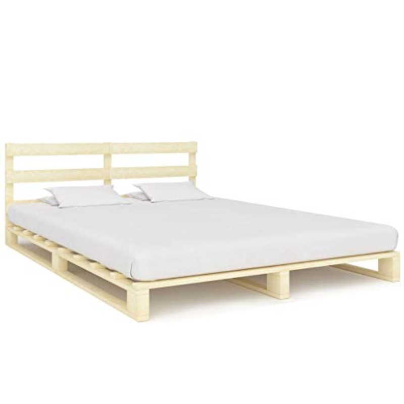 vidaXL Legno Massello di Pino Giroletto in Pallet a Doghe Classico Robusto Rustico Struttura Telaio Scocca Letto 160×200 cm Colore Naturale