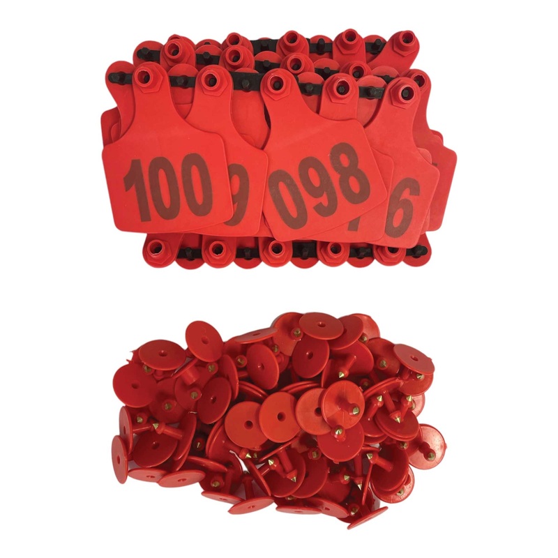 1-100 Cattle Number Ear Tags 7.5x10cm Set – XL Red Cow Sheep Livestock Labels