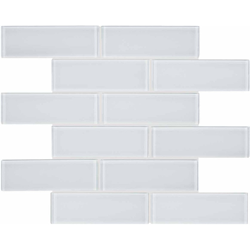 2″ x 6″ Element Ice Glossy Glass Brick Mosaics. 1 Sheet = .96 Sq. Ft. (35-037)