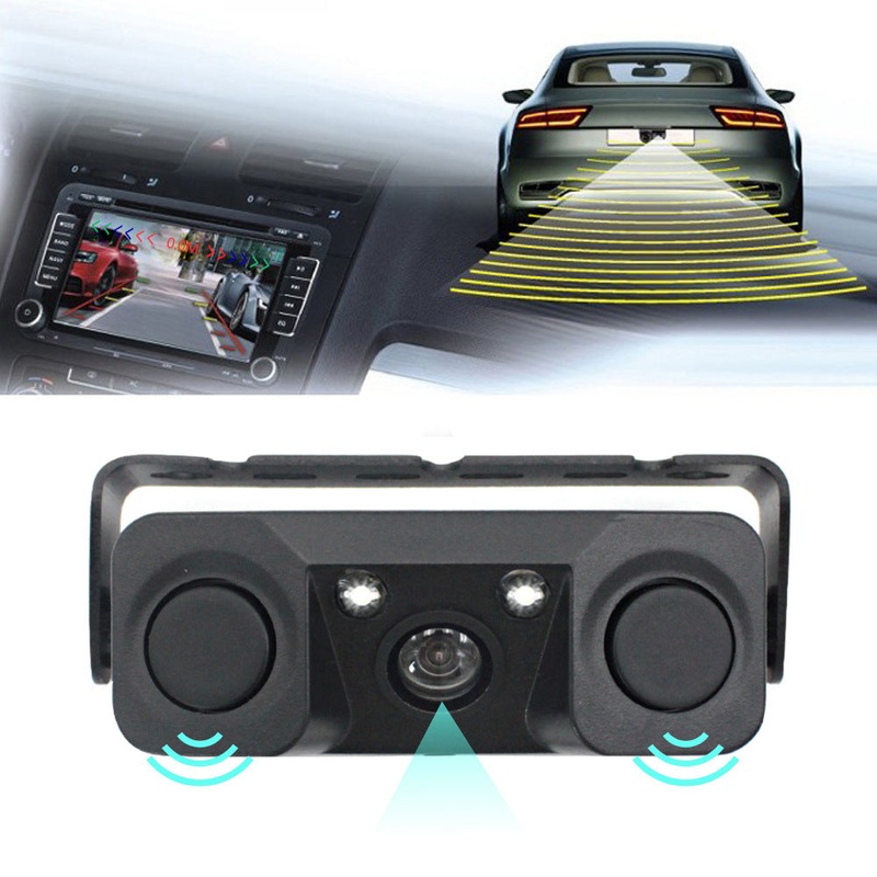 3-in-1 Car Reversing Camera & Parking Sensor System with Monitor – License Plate Frame Mount, Waterproof & Night Vision(black)