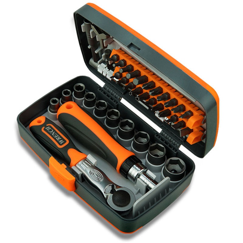 38-Piece Ratchet Screwdriver & Socket Wrench Set – Professional Multi-Bit Repair Tool Kit with Portable Case(orange)