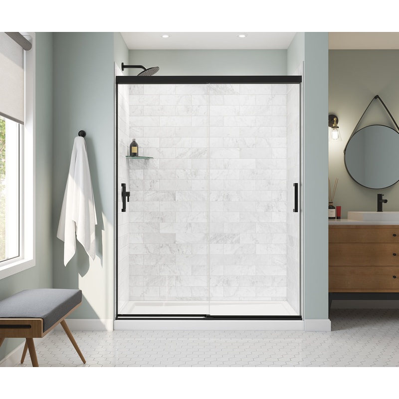 MAAX 135335-900-340-000 Incognito 76 56-59 x 76 in. 8mm Bypass Shower Door for Alcove Installation with Clear glass in Matte Black
