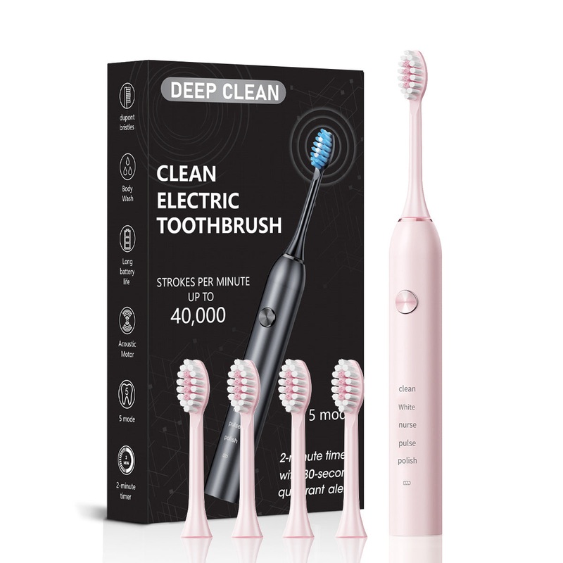 Professional Sonic Electric Toothbrush – 5 Modes, 40000 VPM, 180-Day Battery, IPX7 Waterproof with 4 Brush Heads(pink)