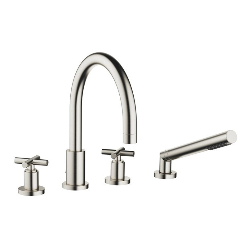 Tub Filler TARA Mixer for Deck Mount with Handshower 2 Cross Brushed Platinum