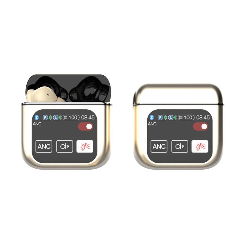 TWS Bluetooth Earbuds with 1.9 HD Touch Screen Case – ANC/ENC Noise Reduction(Champagne)”