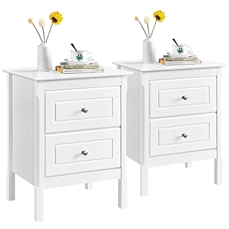 Yaheetech Set 2 Comodini Camera da Letto Comodino con 2 Cassetti Tavolino Moderno Mobiletto da Letto Stile Shabby Chic Tavolino Lato da Salotto Divano 48 x 40 x 61 cm Bianco