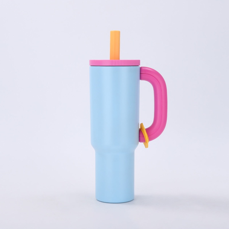 Blue 40oz Macron Stainless Steel Insulated Tumbler with Handle and Straw – 14.8 x 10.5 x 28 cm Large Capacity Car-Friendly Travel Mug