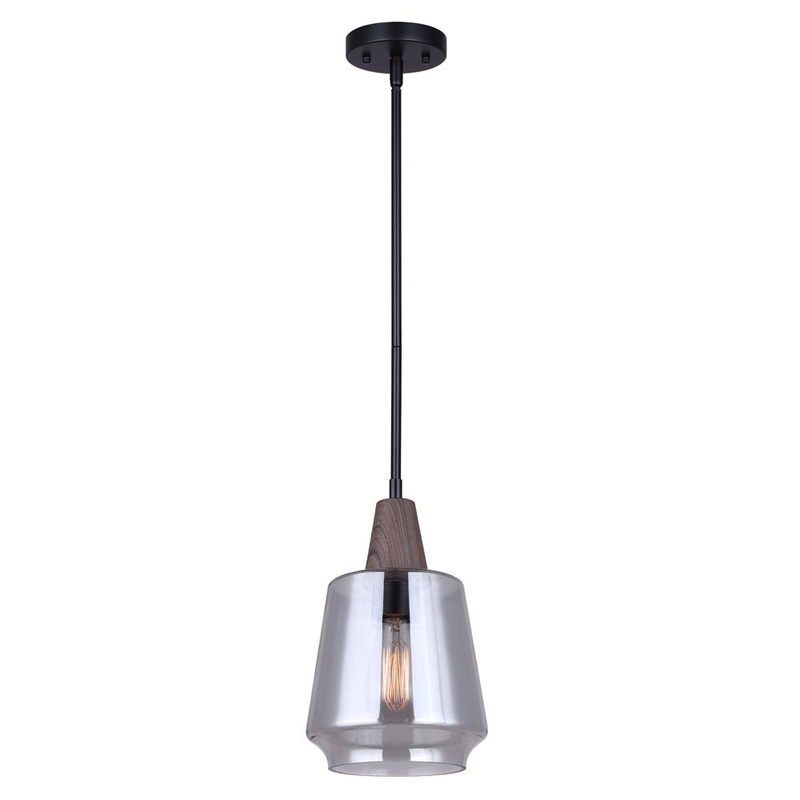 Canarm IPL2040B01BKW Dante One Light Pendant Matte Black And Faux Wood