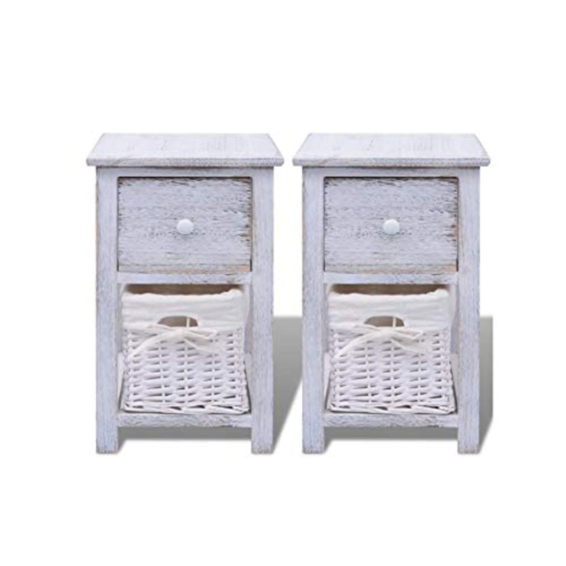 Comodino Con Cassetti,2 Pz Comodino Camera Con Un Cassetto,Comodino Vintage Comodino con cassetto,Camera da letto,Cameretta ragazzi, Bianco 28 x 31 x 45 cm