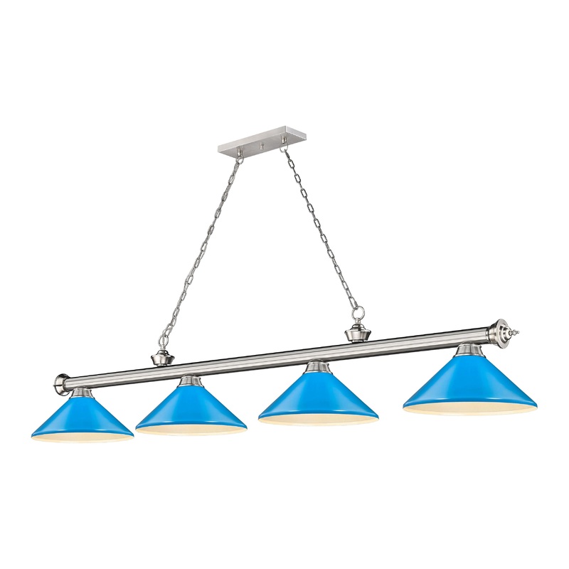 Cordon 4-Light Billiard Brushed Nickel Cone Electric Blue Steel