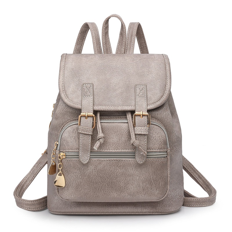 Grey Stylish PU Leather Backpack for Women – Compact Travel Companion