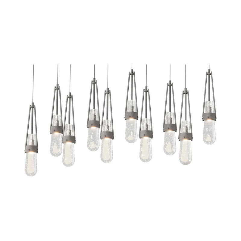 Link 10-Light Blown Glass Pendant Natural Iron Clear Bubble Glass (YG)