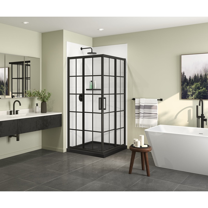 MAAX 137448-977-340-000 Radia Square 36 x 36 x 71  in. 6 mm Sliding Shower Door for Corner Installation with French glass in Matte Black