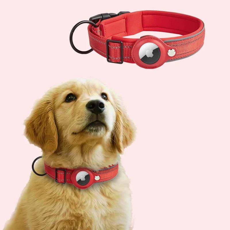 Size L Red Reflective Adjustable Anti-Lost Pet Collar (For Apple AirTag – Collar Only, Tracker Not Included)