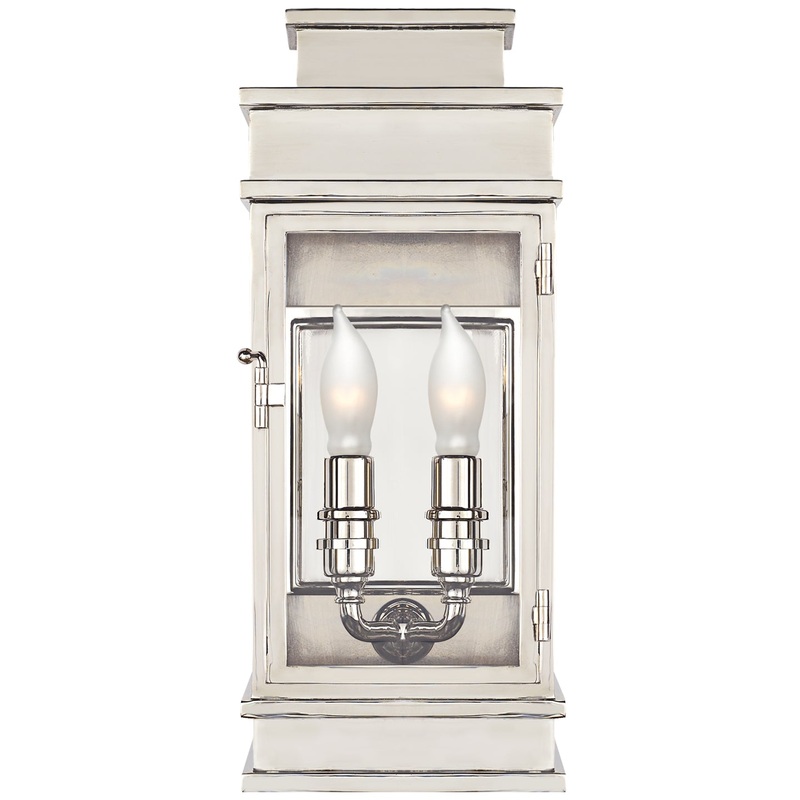 Two Light Wall Lantern from the Linear Lantern Collection in Polished Nickel Finish by Visual Comfort Signature